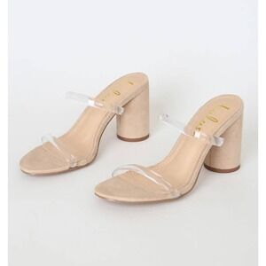 Lulus Dakyana Light Nude Suede Clear Strap‎ Block Heels 8 NIB